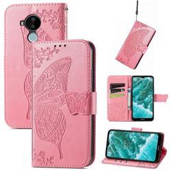 Embossing Mandala Flower Butterfly Leather Wallet Case for Nokia C30 - Pink
