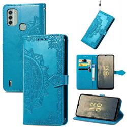 Embossing Imprint Mandala Flower Leather Wallet Case for Nokia C31 - Blue