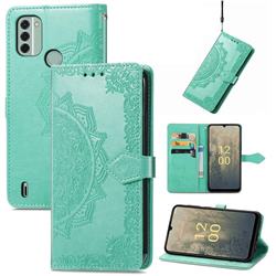 Embossing Imprint Mandala Flower Leather Wallet Case for Nokia C31 - Green