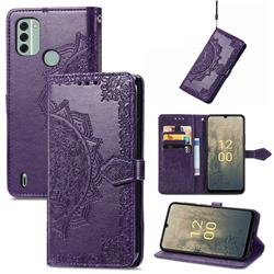 Embossing Imprint Mandala Flower Leather Wallet Case for Nokia C31 - Purple