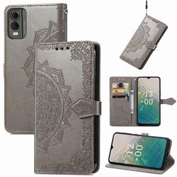 Embossing Imprint Mandala Flower Leather Wallet Case for Nokia C32 - Gray