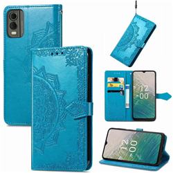 Embossing Imprint Mandala Flower Leather Wallet Case for Nokia C32 - Blue