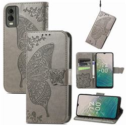 Embossing Mandala Flower Butterfly Leather Wallet Case for Nokia C32 - Gray