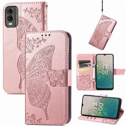 Embossing Mandala Flower Butterfly Leather Wallet Case for Nokia C32 - Rose Gold