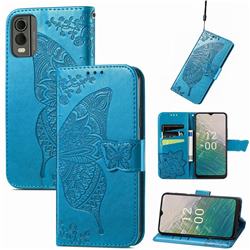 Embossing Mandala Flower Butterfly Leather Wallet Case for Nokia C32 - Blue