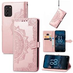 Embossing Imprint Mandala Flower Leather Wallet Case for Nokia G100 - Rose Gold