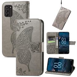 Embossing Mandala Flower Butterfly Leather Wallet Case for Nokia G100 - Gray