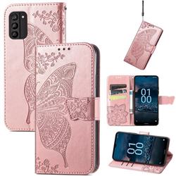 Embossing Mandala Flower Butterfly Leather Wallet Case for Nokia G100 - Rose Gold