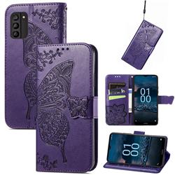 Embossing Mandala Flower Butterfly Leather Wallet Case for Nokia G100 - Dark Purple