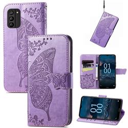 Embossing Mandala Flower Butterfly Leather Wallet Case for Nokia G100 - Light Purple