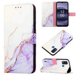 Purple White Marble Leather Wallet Protective Case for Nokia G11 Plus
