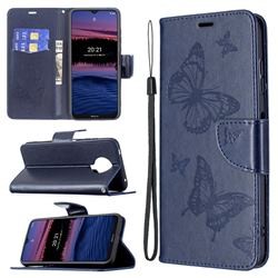 Embossing Double Butterfly Leather Wallet Case for Nokia G20 - Dark Blue