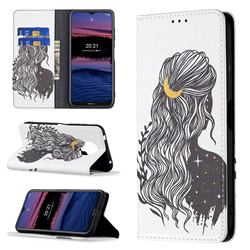 Girl with Long Hair Slim Magnetic Attraction Wallet Flip Cover for Nokia G20