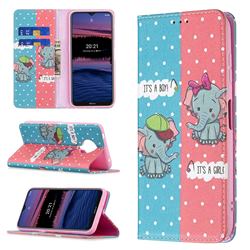 Elephant Boy and Girl Slim Magnetic Attraction Wallet Flip Cover for Nokia G20