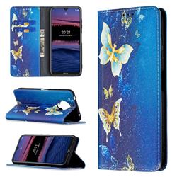 Gold Butterfly Slim Magnetic Attraction Wallet Flip Cover for Nokia G20