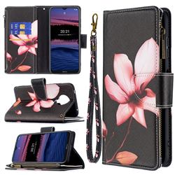 Lotus Flower Binfen Color BF03 Retro Zipper Leather Wallet Phone Case for Nokia G20