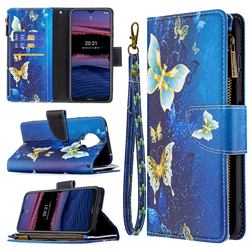Golden Butterflies Binfen Color BF03 Retro Zipper Leather Wallet Phone Case for Nokia G20