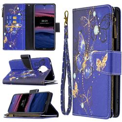 Purple Butterfly Binfen Color BF03 Retro Zipper Leather Wallet Phone Case for Nokia G20