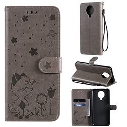 Embossing Bee and Cat Leather Wallet Case for Nokia G20 - Gray