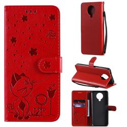 Embossing Bee and Cat Leather Wallet Case for Nokia G20 - Red