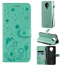 Embossing Bee and Cat Leather Wallet Case for Nokia G20 - Green