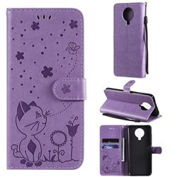 Embossing Bee and Cat Leather Wallet Case for Nokia G20 - Purple