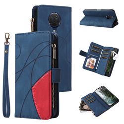 Luxury Two-color Stitching Multi-function Zipper Leather Wallet Case Cover for Nokia G20 - Blue