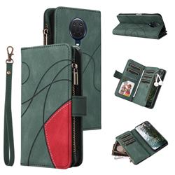 Luxury Two-color Stitching Multi-function Zipper Leather Wallet Case Cover for Nokia G20 - Green