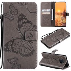 Embossing 3D Butterfly Leather Wallet Case for Nokia G20 - Gray