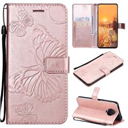 Embossing 3D Butterfly Leather Wallet Case for Nokia G20 - Rose Gold