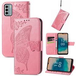 Embossing Mandala Flower Butterfly Leather Wallet Case for Nokia G22 - Pink