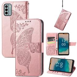 Embossing Mandala Flower Butterfly Leather Wallet Case for Nokia G22 - Rose Gold