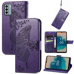 Embossing Mandala Flower Butterfly Leather Wallet Case for Nokia G22 - Dark Purple