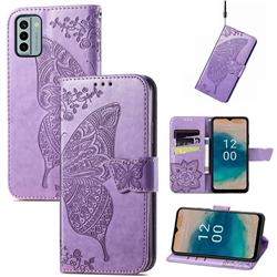 Embossing Mandala Flower Butterfly Leather Wallet Case for Nokia G22 - Light Purple