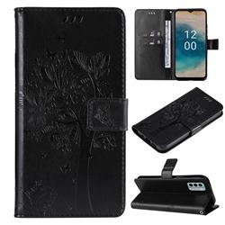 Embossing Butterfly Tree Leather Wallet Case for Nokia G22 - Black