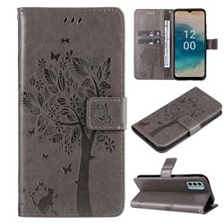 Embossing Butterfly Tree Leather Wallet Case for Nokia G22 - Grey