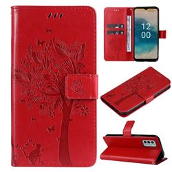 Embossing Butterfly Tree Leather Wallet Case for Nokia G22 - Red