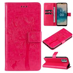 Embossing Butterfly Tree Leather Wallet Case for Nokia G22 - Rose