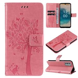 Embossing Butterfly Tree Leather Wallet Case for Nokia G22 - Pink