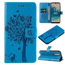 Embossing Butterfly Tree Leather Wallet Case for Nokia G22 - Blue