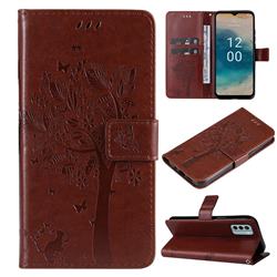 Embossing Butterfly Tree Leather Wallet Case for Nokia G22 - Coffee
