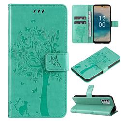 Embossing Butterfly Tree Leather Wallet Case for Nokia G22 - Cyan