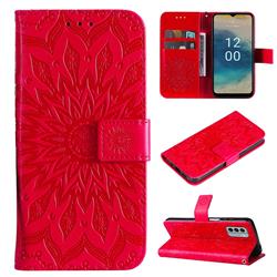 Embossing Sunflower Leather Wallet Case for Nokia G22 - Red