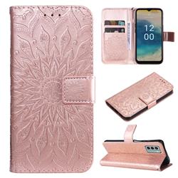 Embossing Sunflower Leather Wallet Case for Nokia G22 - Rose Gold