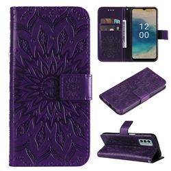 Embossing Sunflower Leather Wallet Case for Nokia G22 - Purple