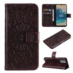 Embossing Sunflower Leather Wallet Case for Nokia G22 - Brown