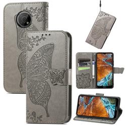 Embossing Mandala Flower Butterfly Leather Wallet Case for Nokia G300 - Gray