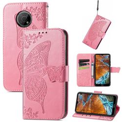 Embossing Mandala Flower Butterfly Leather Wallet Case for Nokia G300 - Pink
