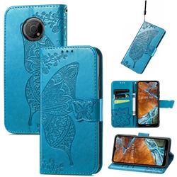 Embossing Mandala Flower Butterfly Leather Wallet Case for Nokia G300 - Blue