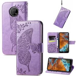 Embossing Mandala Flower Butterfly Leather Wallet Case for Nokia G300 - Light Purple